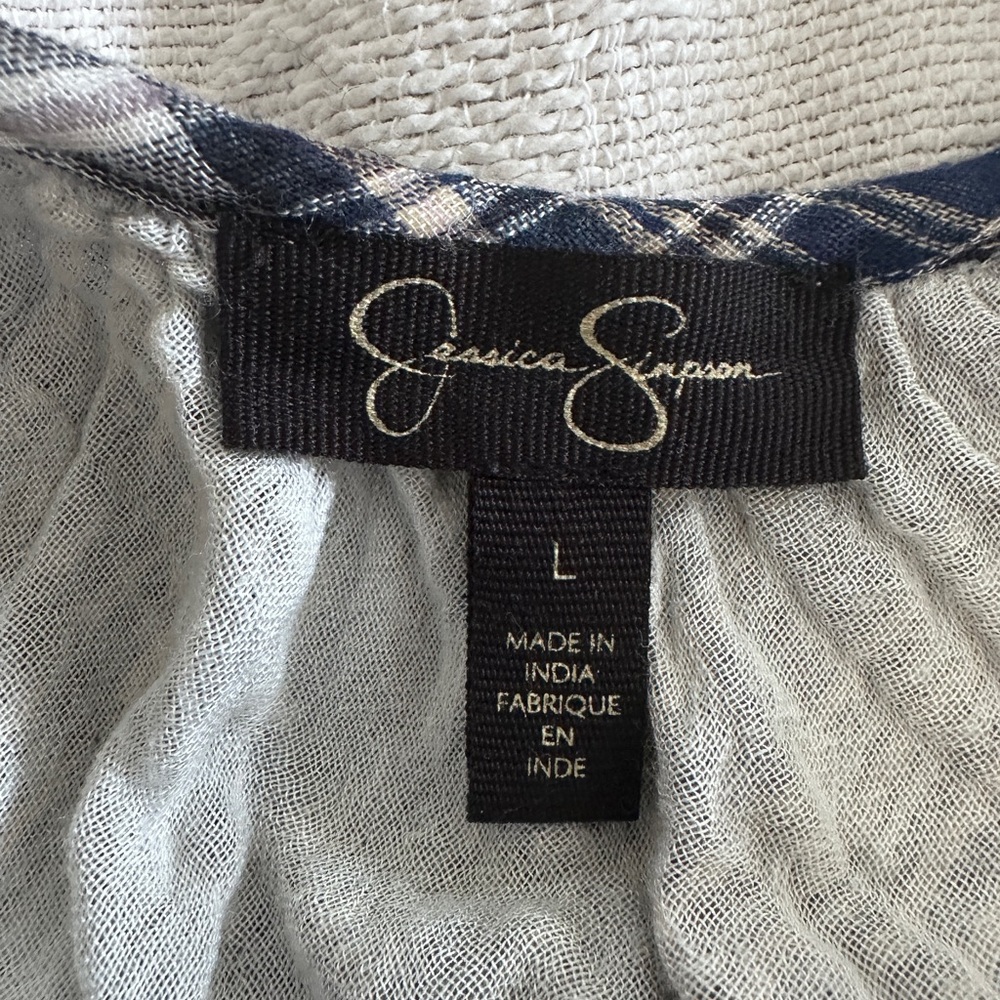 Plaid Cold Shoulder Top - Blue and White - Picture 2 of 4